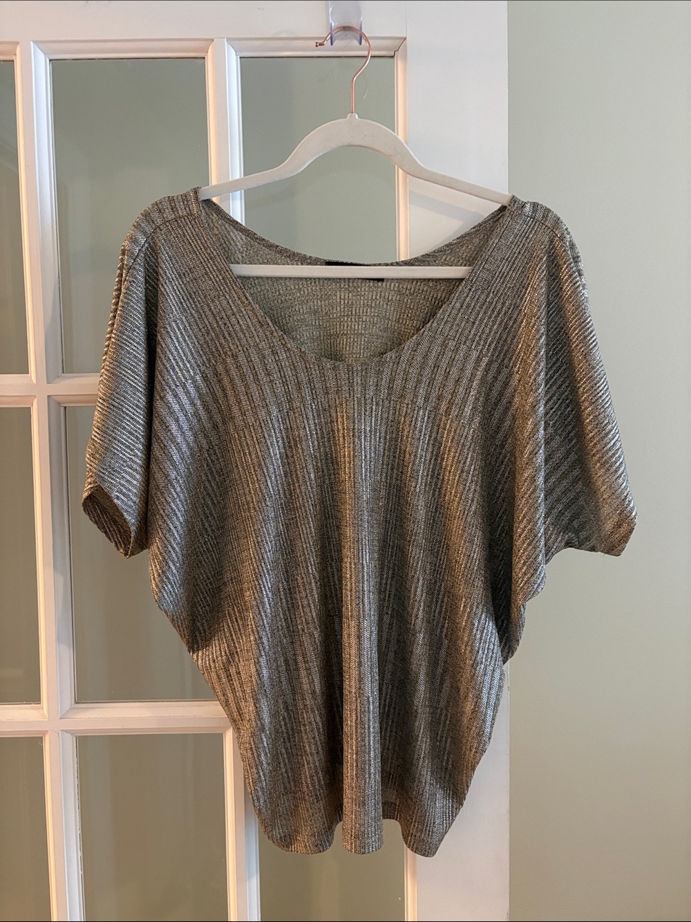 Kim & Cami Metallic Taupe Ribbed Short Sleeve Top
